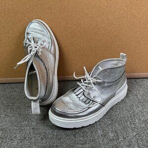 Dr Martens Jemima Leather Kiltie Chukka Moc Boots Metallic Silver Women's US 8